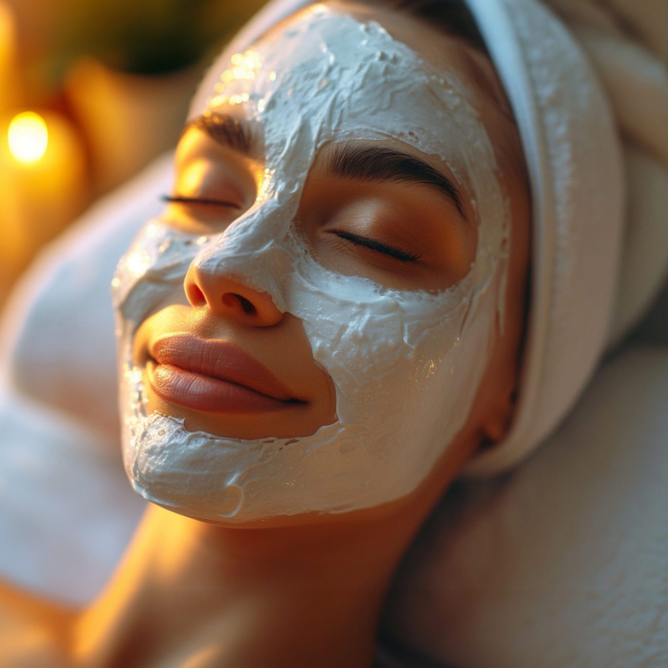 Relaxing spa day for a young woman enjoying a facial mask treatment