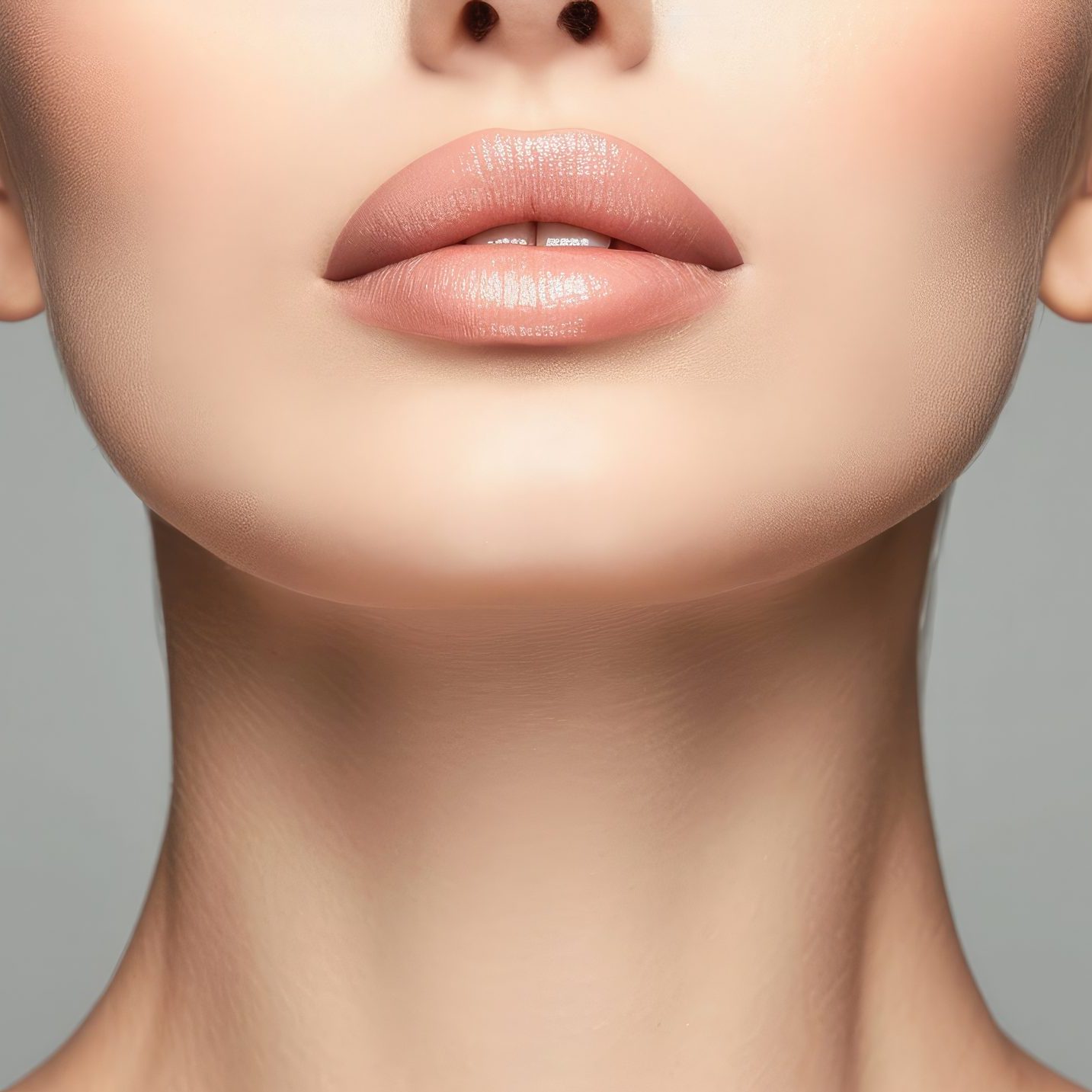 face line correction. a woman with a second chin